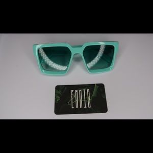 **NEVER WORN** luxury square sea blue w/ gold detailing on the side sunglasses